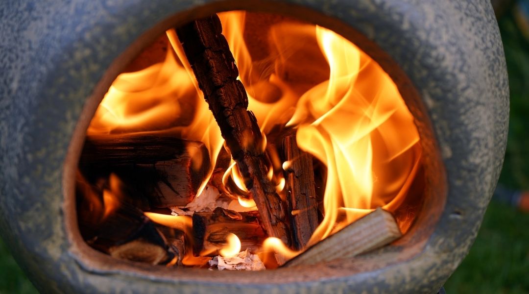 Close up of fire in a chiminea
