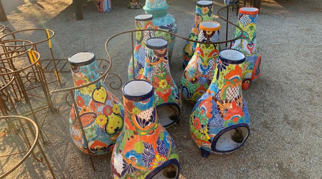 Colorful chimineas for sale at Green Things Nursery in Tucson