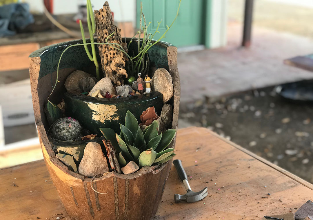 broken pot planter completed Green Things class Tucson Arizona gardening