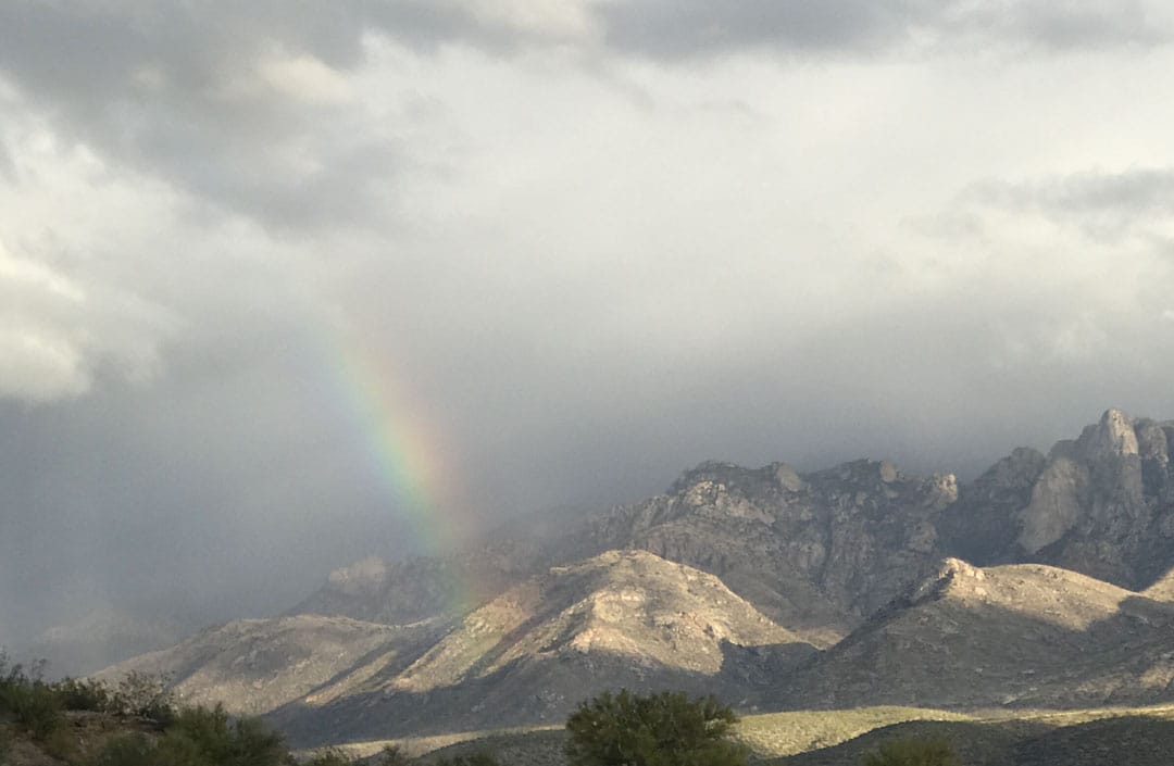 A January rainstorm in Tucson provides a beautiful rainbow in front of the Catalina mountains