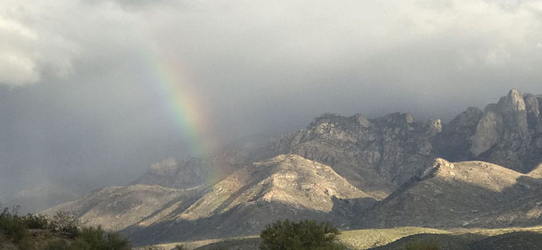 A January rainstorm in Tucson provides a beautiful rainbow in front of the Catalina mountains