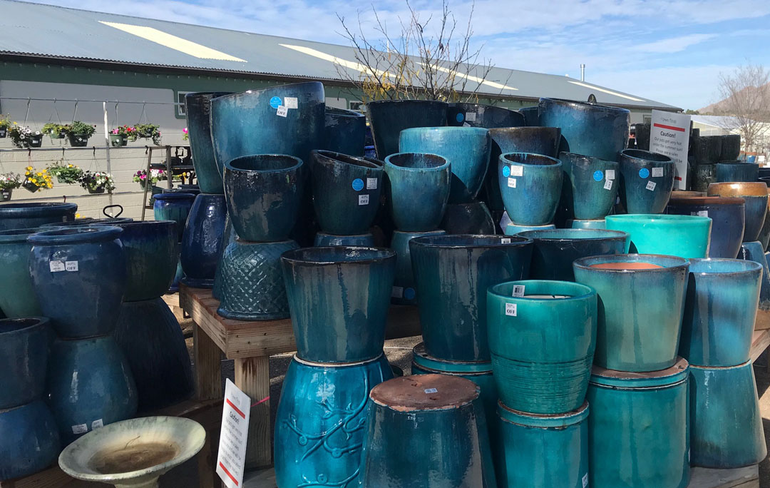 teal planters available for sale at Green Things, a home and garden center in Tucson Arizona